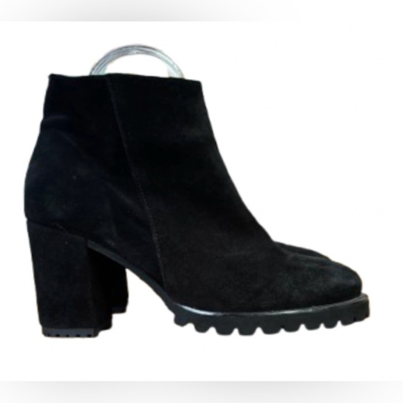 Eric Michael Quebec Blk 100% suede lthr sd zp wffl sole 3” blk hl ankl bts SZ 6 - Picture 1 of 12